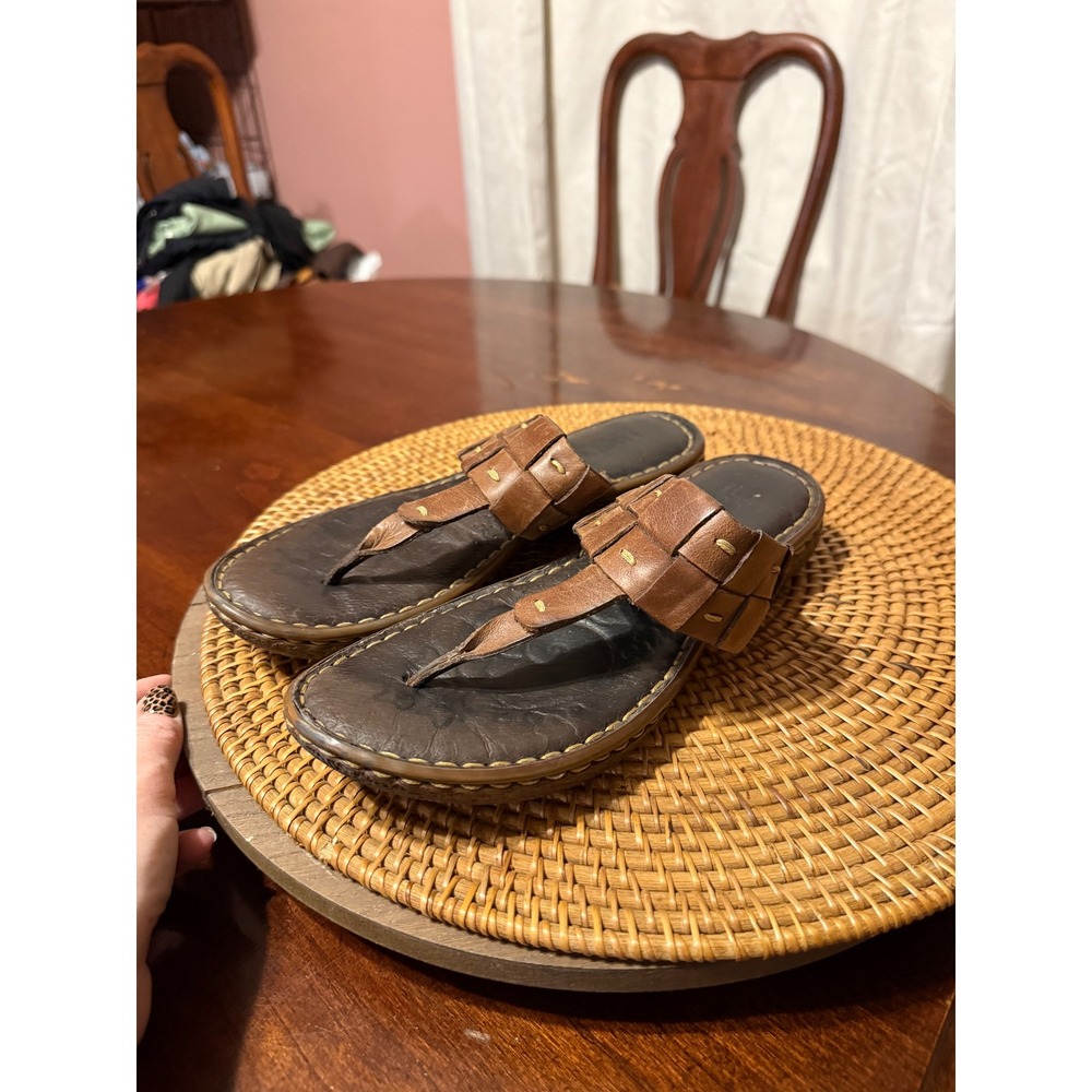 Born Brown Leather Woven Thong Sandals Slides Womens 7 M Boho - Picture 6 of 7